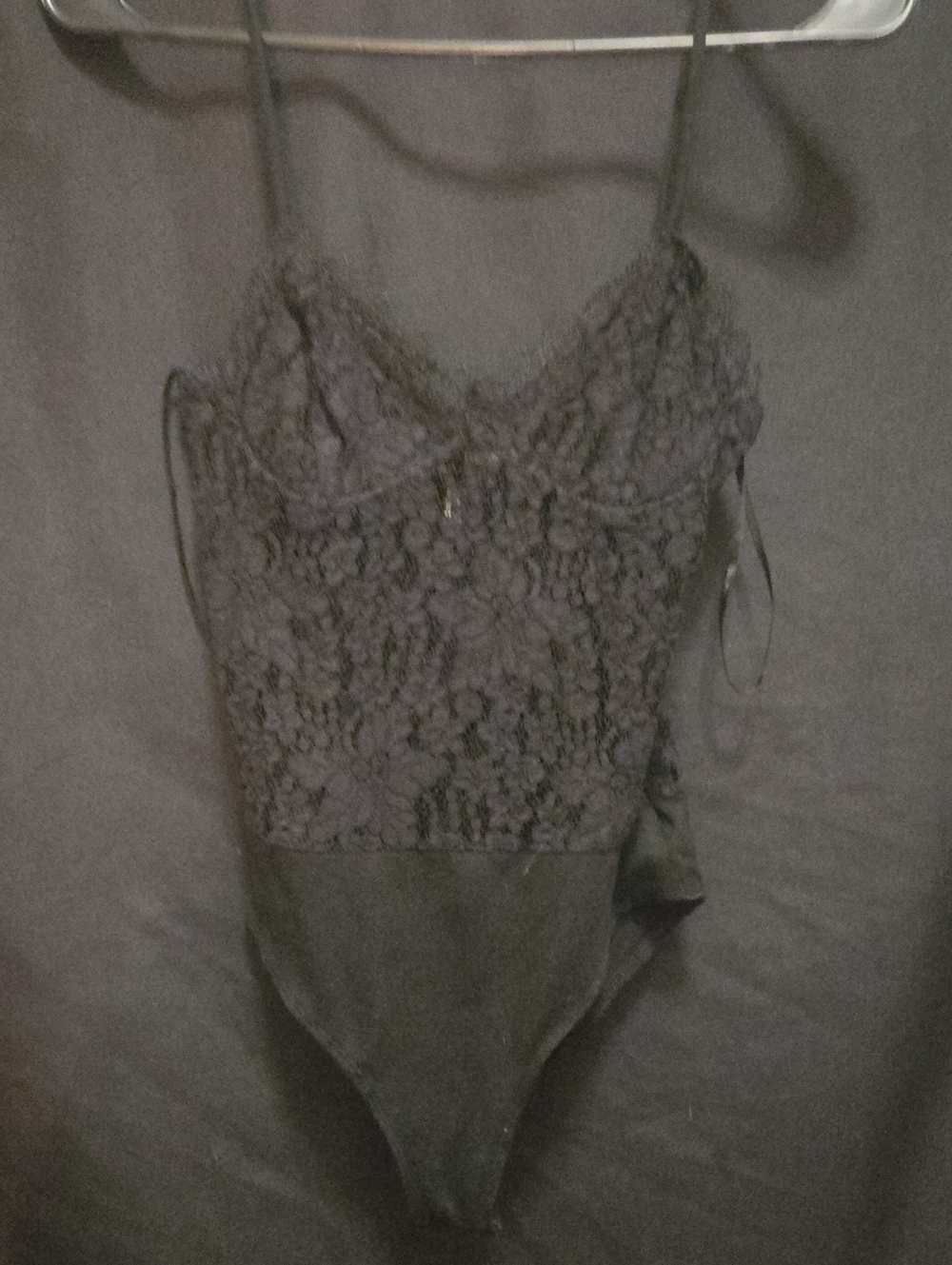 Forever 21 Black Lace Bodysuit with Sheer Floral Detail